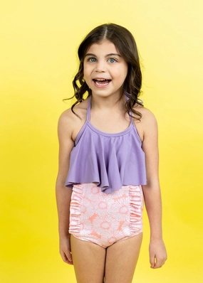 Pink Daisies | Mini Down in Front Ruffle Bottoms