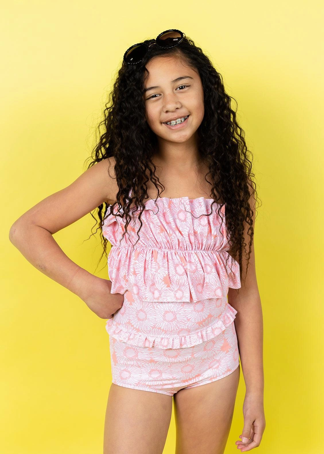 Pink Daisies | Youth Mid-Ruffle Bottoms