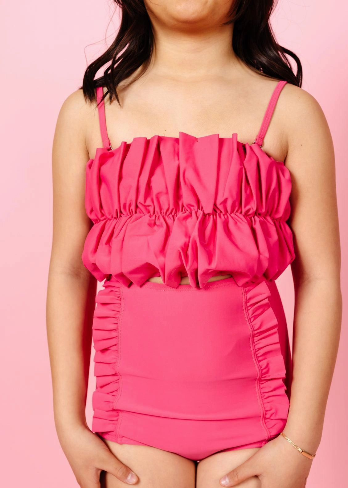 Pink Raspberry | Youth Down in Front Ruffle Bottoms