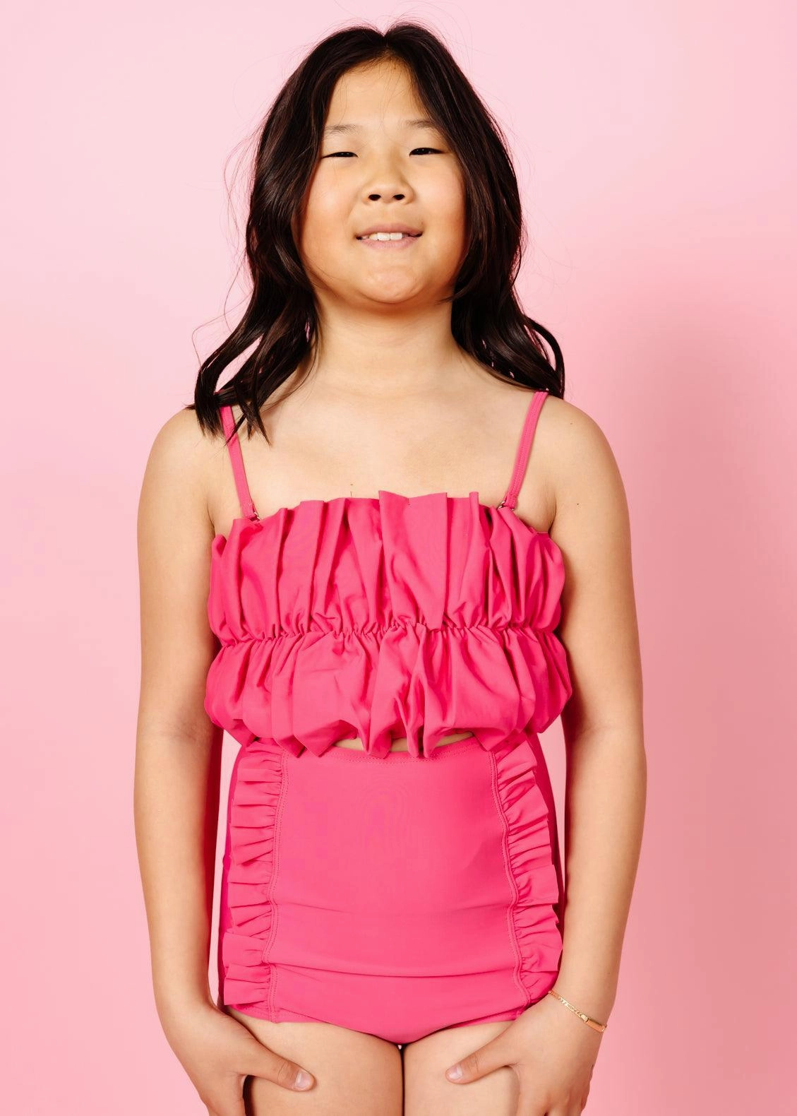 Pink Raspberry | Youth Down in Front Ruffle Bottoms