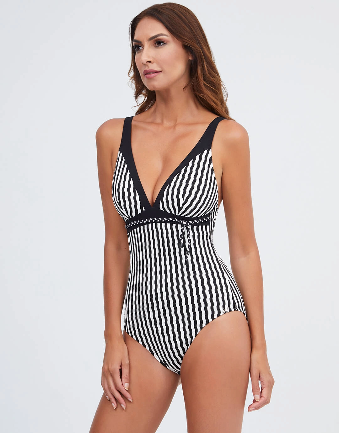 Portofino V Neck Swimsuit - Black and White