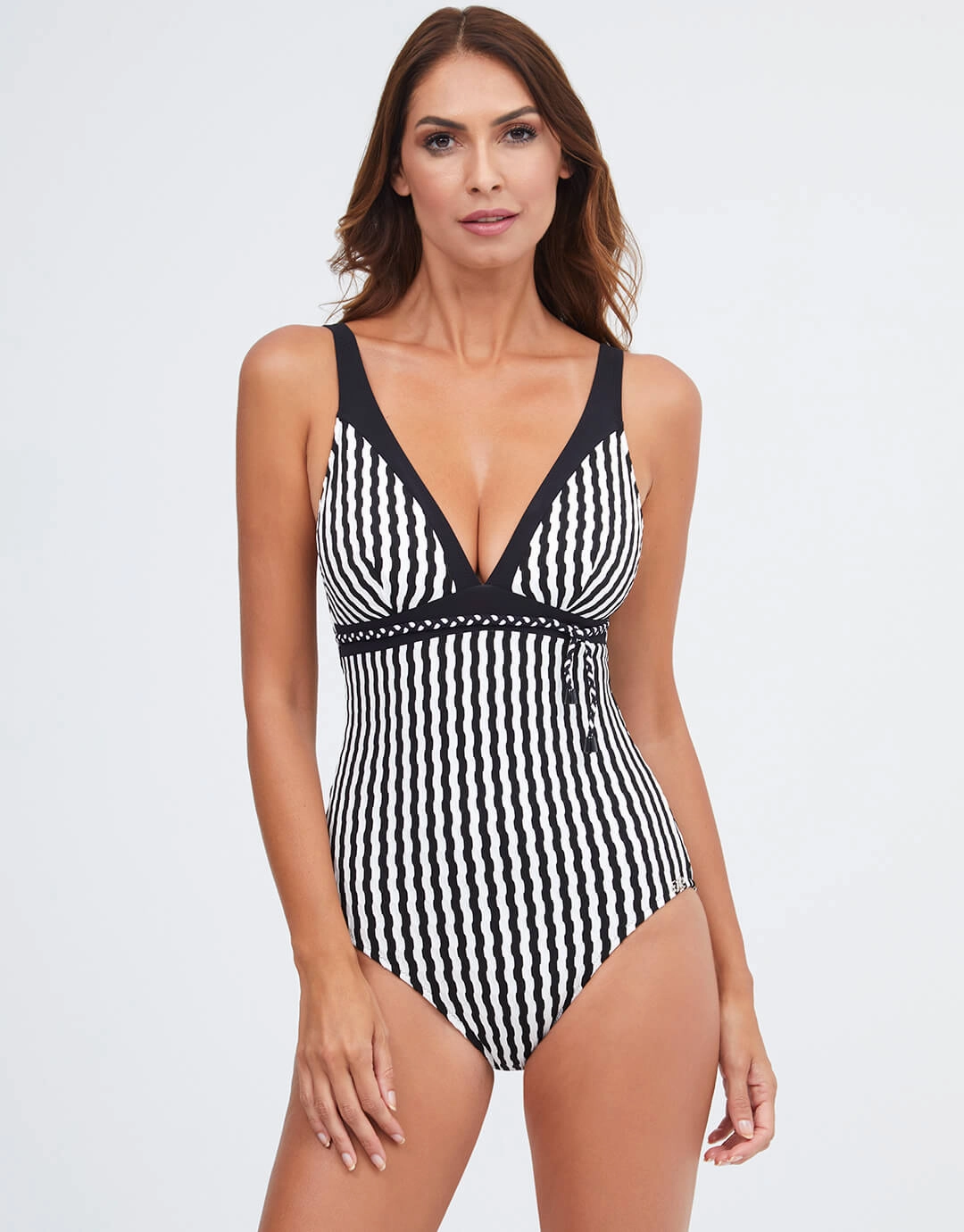 Portofino V Neck Swimsuit - Black and White