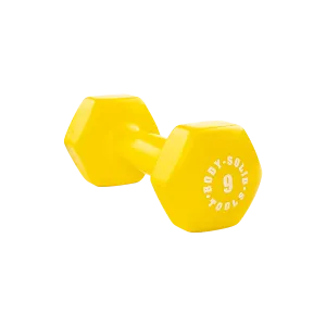 Power Up Your Day Bodysolid Yellow 9lb Vinyl Dumbbell Crowd Favorite, Weight Plate Storage, Deadlift platform