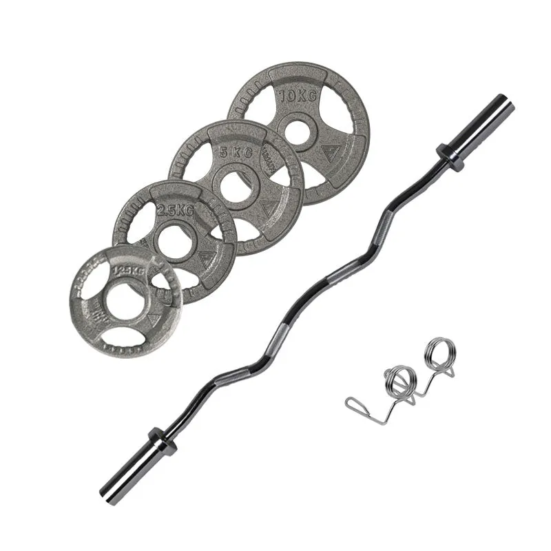 Power Up Your Day EZ Curl Bar and Cast Iron Weight Set | 45.5kg Act Fast, Barbell weight set, Personal Fixed Barbell