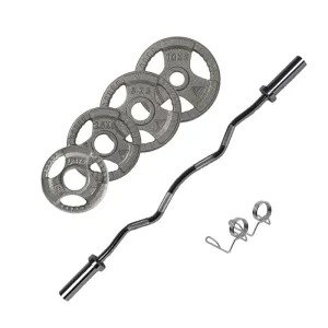Power Up Your Day EZ Curl Bar and Cast Iron Weight Set | 45.5kg Act Fast, Barbell weight set, Personal Fixed Barbell
