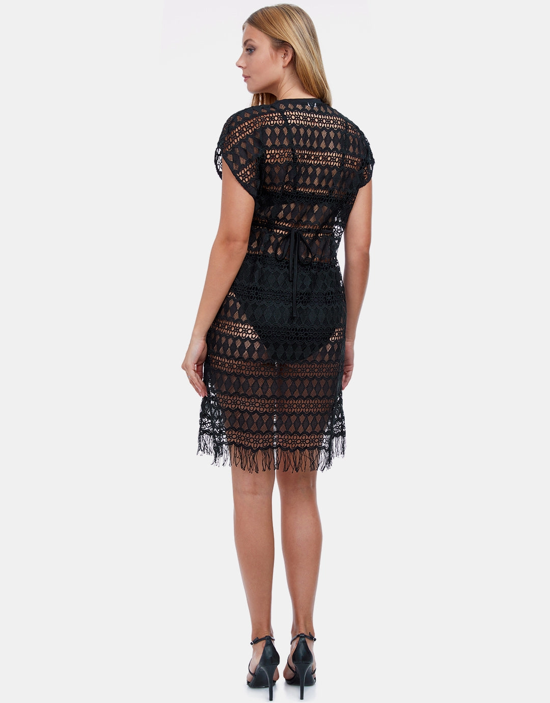 Profile Tutti Frutti Crochet Plunge V Neck Dress - Black