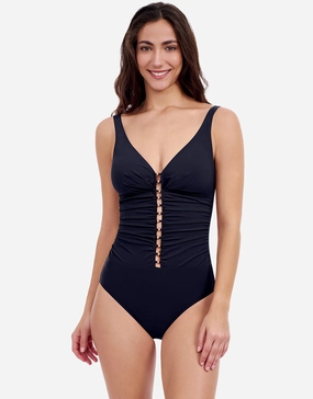 Profile Tutti Frutti D Cup V Neck Ladder Swimsuit - Black