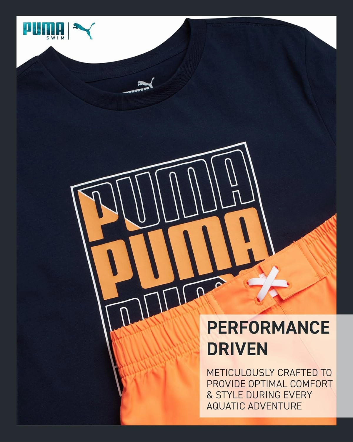 PUMA Boys Swim Set - Bathing Suit Swim Trunks with Matching Basic Short Sleeve T-Shirt - Swimwear Set for Big Boys (8-20)