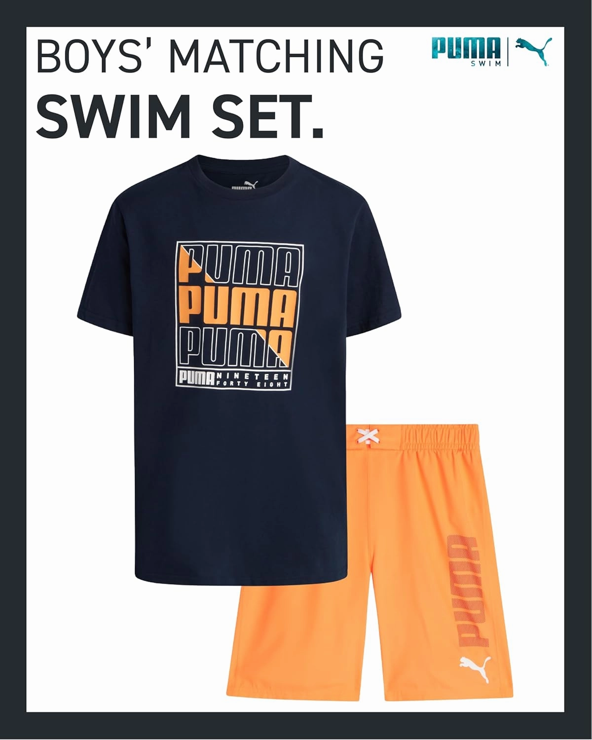 PUMA Boys Swim Set - Bathing Suit Swim Trunks with Matching Basic Short Sleeve T-Shirt - Swimwear Set for Big Boys (8-20)