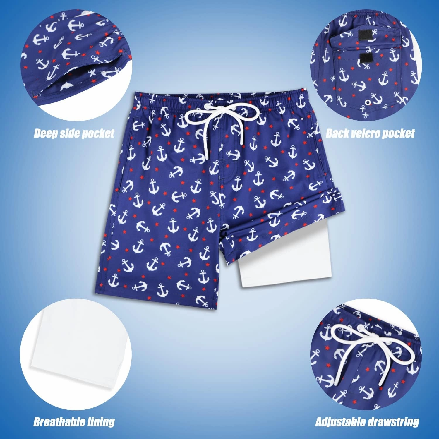 QRANSS Boys Swim Trunks with Compression Liner,No Mesh Anti-Chafing Comfy Swimming Trunks with Boxer Brief Liner,Size 6-20