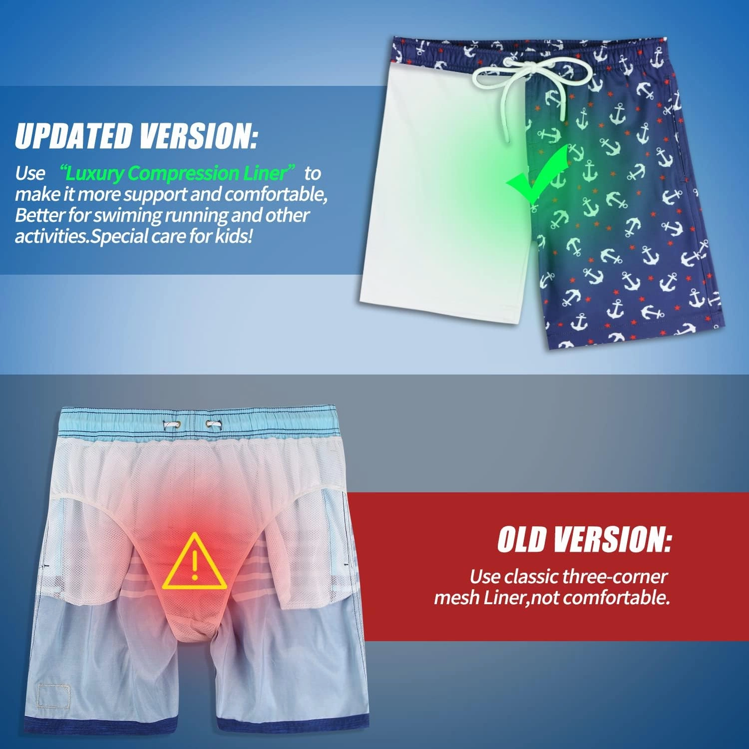 QRANSS Boys Swim Trunks with Compression Liner,No Mesh Anti-Chafing Comfy Swimming Trunks with Boxer Brief Liner,Size 6-20