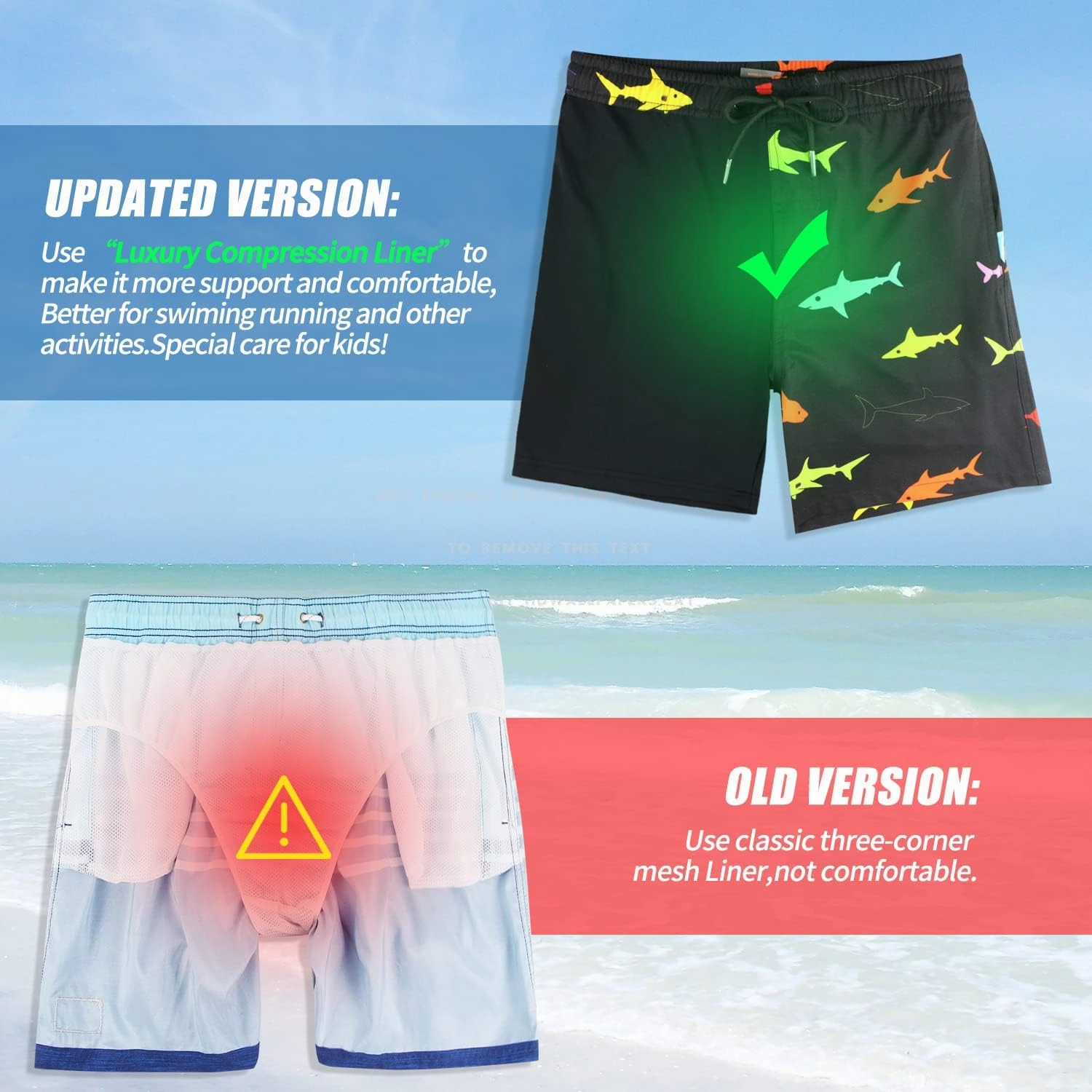 QRANSS Boys Swim Trunks with Compression Liner,No Mesh Anti-Chafing Comfy Swimming Trunks with Boxer Brief Liner,Size 6-20