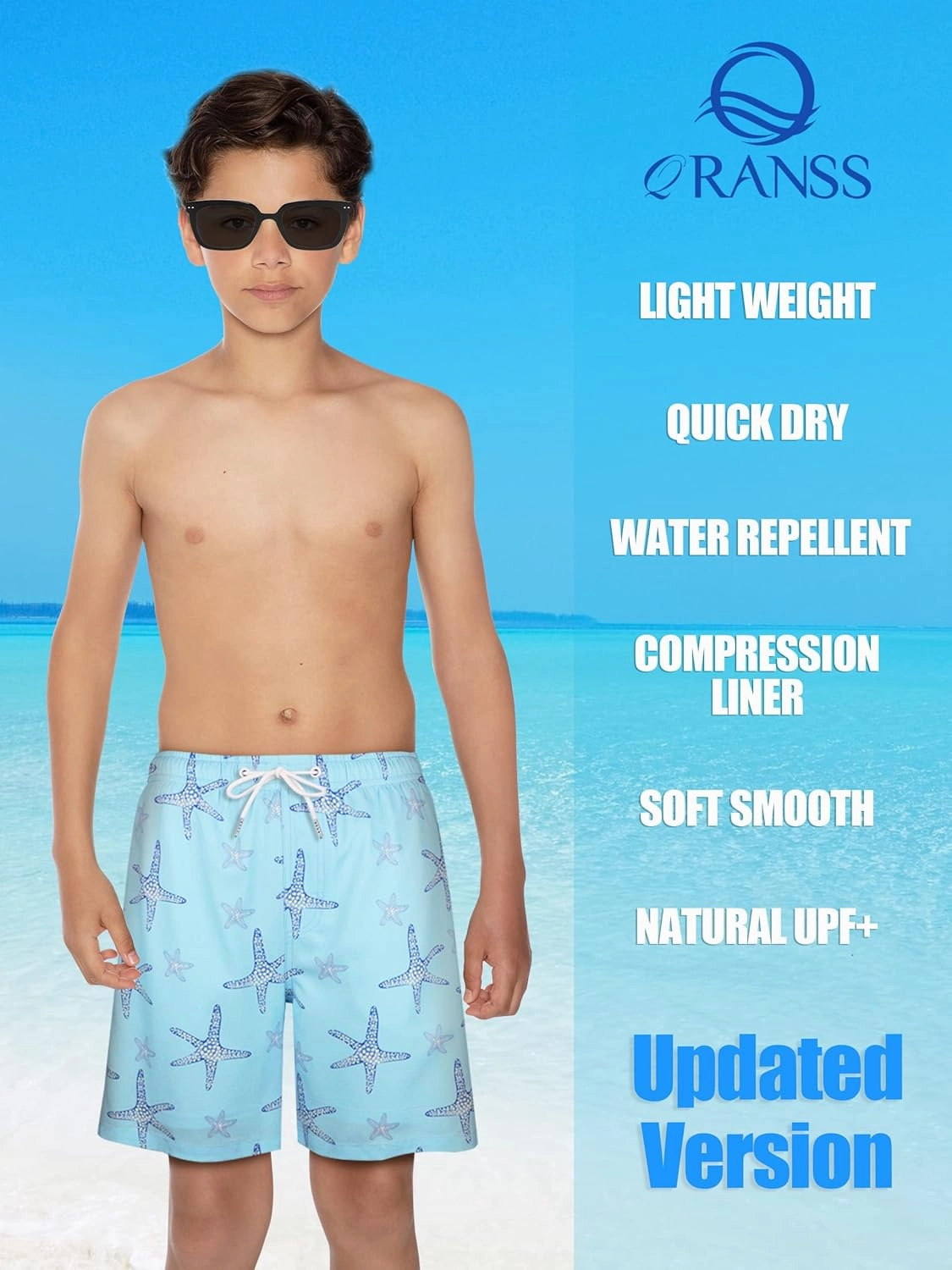 QRANSS Boys Swim Trunks with Compression Liner,No Mesh Anti-Chafing Comfy Swimming Trunks with Boxer Brief Liner,Size 6-20