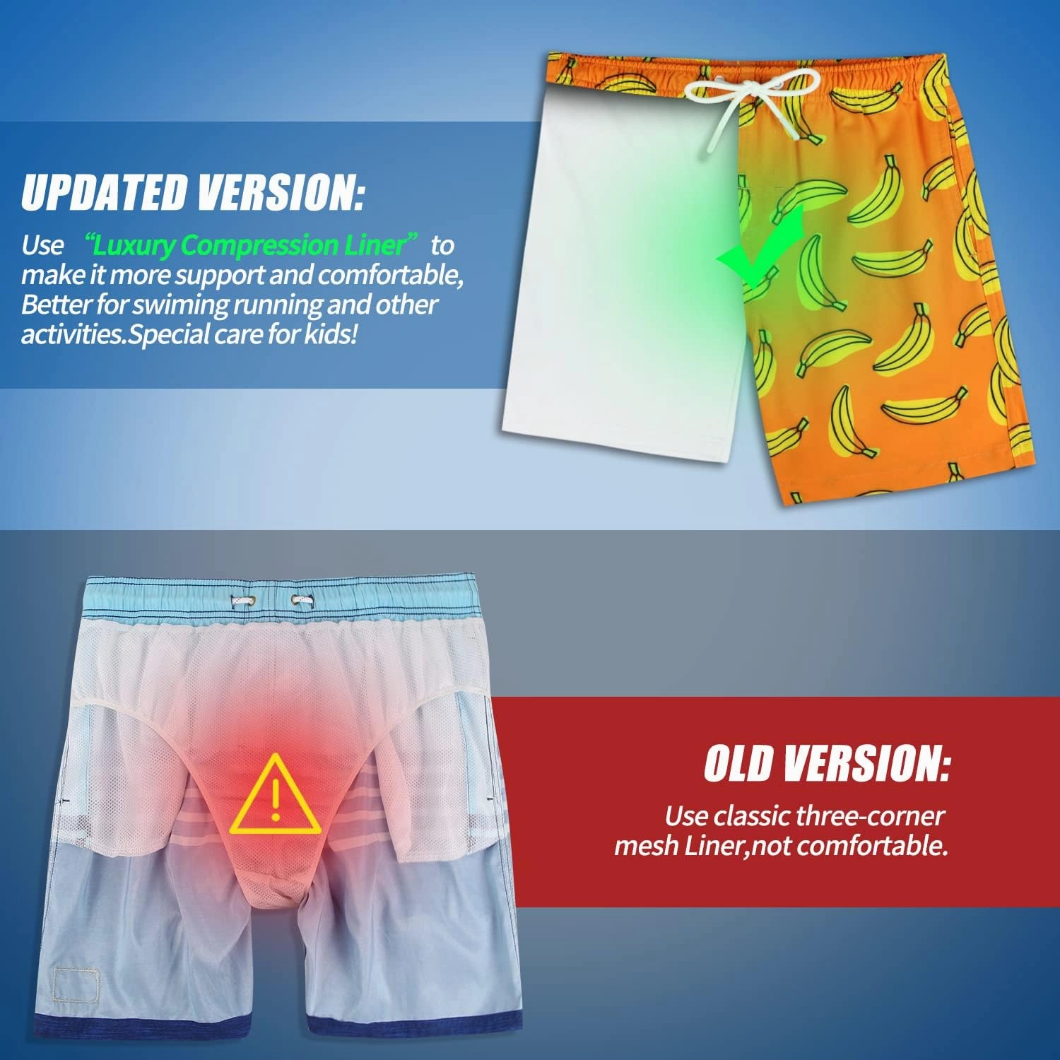 QRANSS Boys Swim Trunks with Compression Liner,No Mesh Anti-Chafing Comfy Swimming Trunks with Boxer Brief Liner,Size 6-20