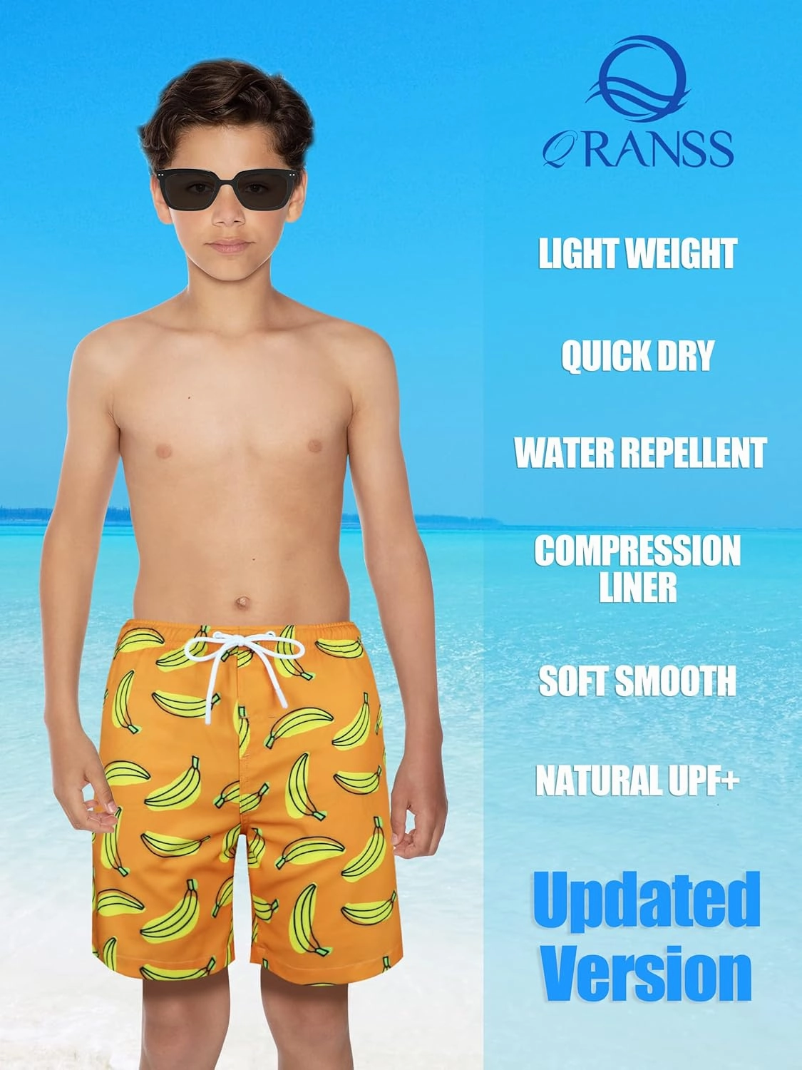 QRANSS Boys Swim Trunks with Compression Liner,No Mesh Anti-Chafing Comfy Swimming Trunks with Boxer Brief Liner,Size 6-20