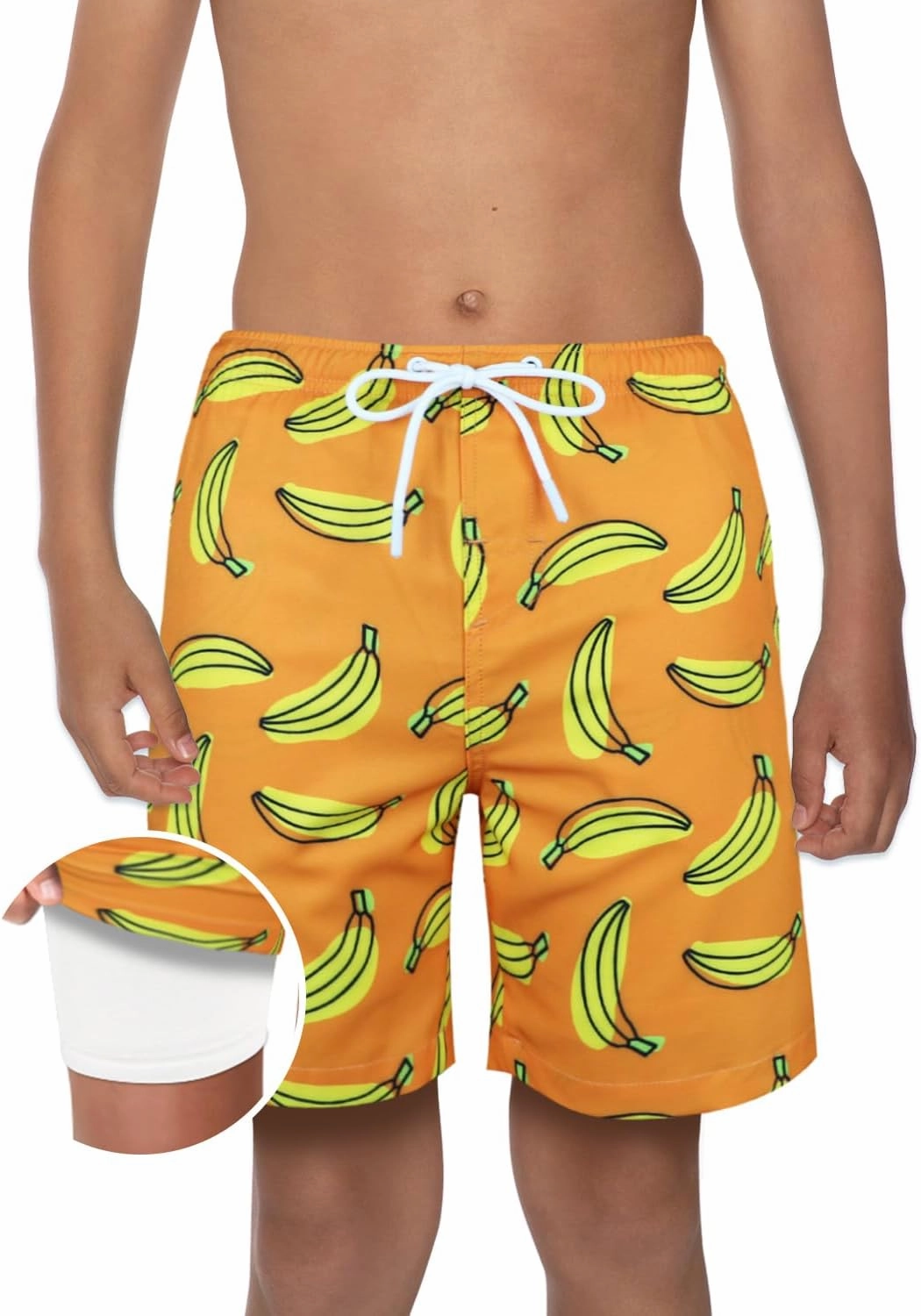 QRANSS Boys Swim Trunks with Compression Liner,No Mesh Anti-Chafing Comfy Swimming Trunks with Boxer Brief Liner,Size 6-20