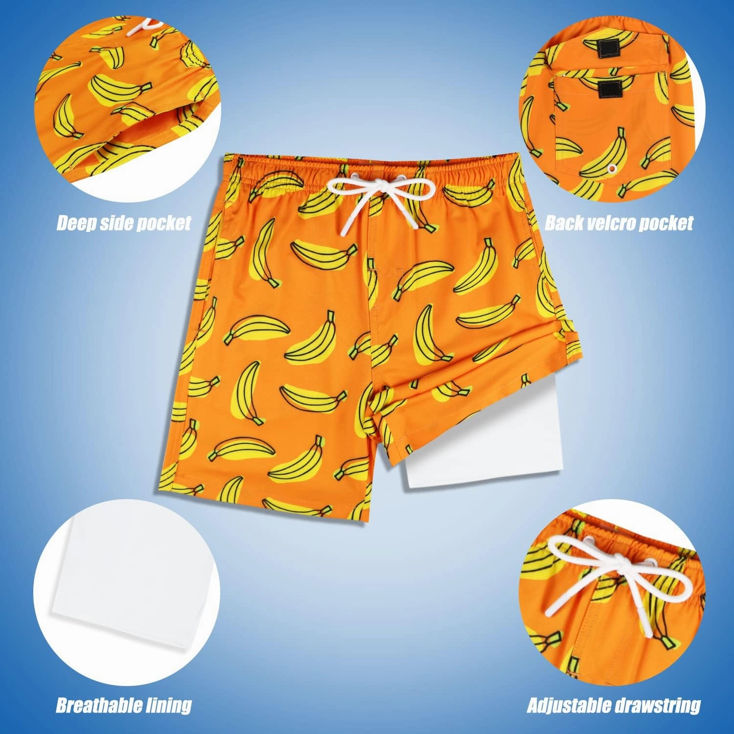 QRANSS Boys Swim Trunks with Compression Liner,No Mesh Anti-Chafing Comfy Swimming Trunks with Boxer Brief Liner,Size 6-20