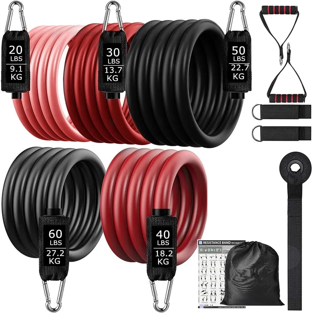 Elastic Resistance Fitness Bands Set, Lifting straps for gym, TENS unit muscle stimulator, Dumbbell Storage