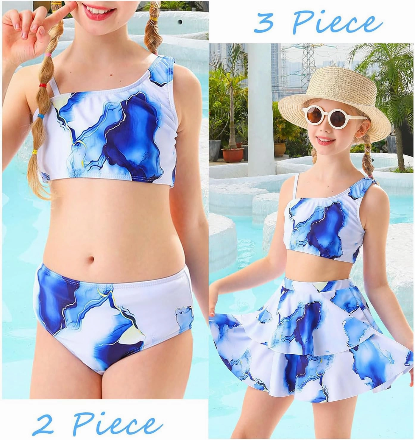 RAISEVERN Girls Swimsuit 3 Piece Bathing Suits Cute Quick Dry Bikini Tankini Sets with Cover Ups Beach Skirt for 5-12 Years