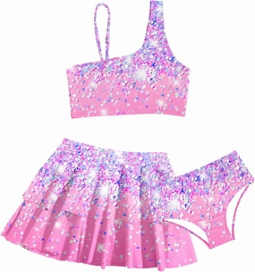 RAISEVERN Girls Swimsuit 3 Piece Bathing Suits Cute Quick Dry Bikini Tankini Sets with Cover Ups Beach Skirt for 5-12 Years