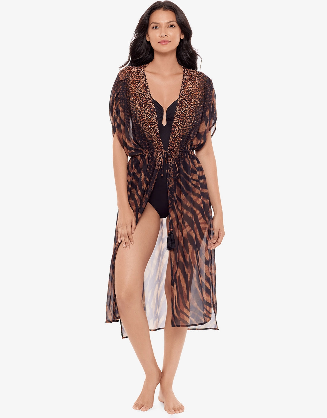 Raya De Safari Beaded Kimono - Black Brown