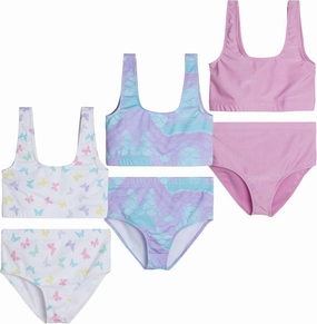 Real Essentials 3 Pack: Girl's 2-Piece Beach Sport Bikini Swimsuit - Swimwear for Girls UPF 50 