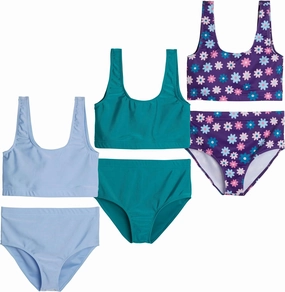 Real Essentials 3 Pack: Girl's 2-Piece Beach Sport Bikini Swimsuit - Swimwear for Girls UPF 50 