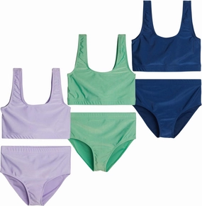 Real Essentials 3 Pack: Girl's 2-Piece Beach Sport Bikini Swimsuit - Swimwear for Girls UPF 50 