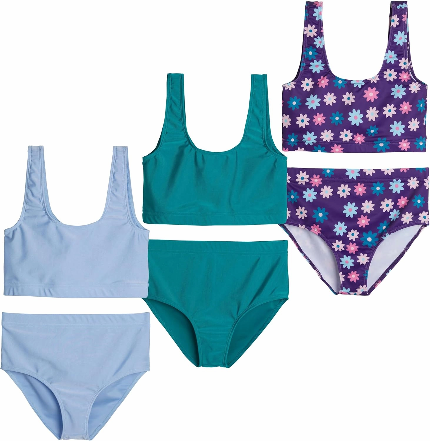 Real Essentials 3 Pack: Girl's 2-Piece Beach Sport Bikini Swimsuit - Swimwear for Girls UPF 50 