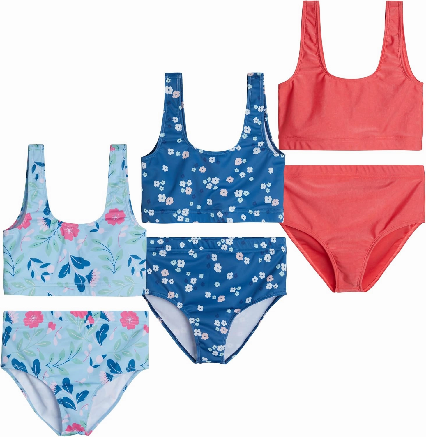 Real Essentials 3 Pack: Girl's 2-Piece Beach Sport Bikini Swimsuit - Swimwear for Girls UPF 50 