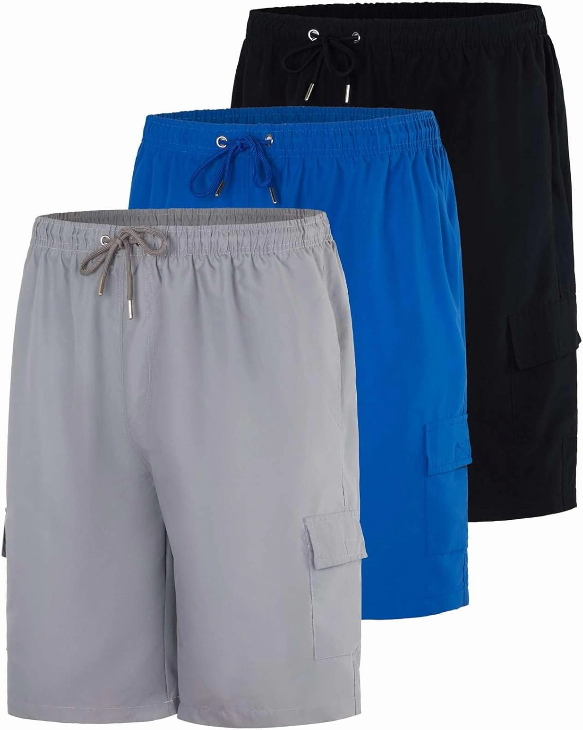 Real Essentials 3 Pack: Men's Swim Trunks with Cargo Pockets & Mesh Lining (Available in Big & Tall)