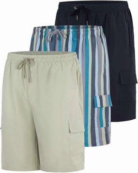 Real Essentials 3 Pack: Men's Swim Trunks with Cargo Pockets & Mesh Lining (Available in Big & Tall)