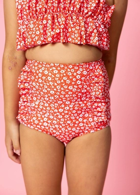 Red Ditsy Floral | Mini Down in Front Ruffle Bottoms