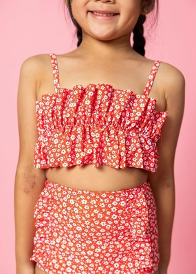 Red Ditsy Floral | Mini Oversized Ruffle Top