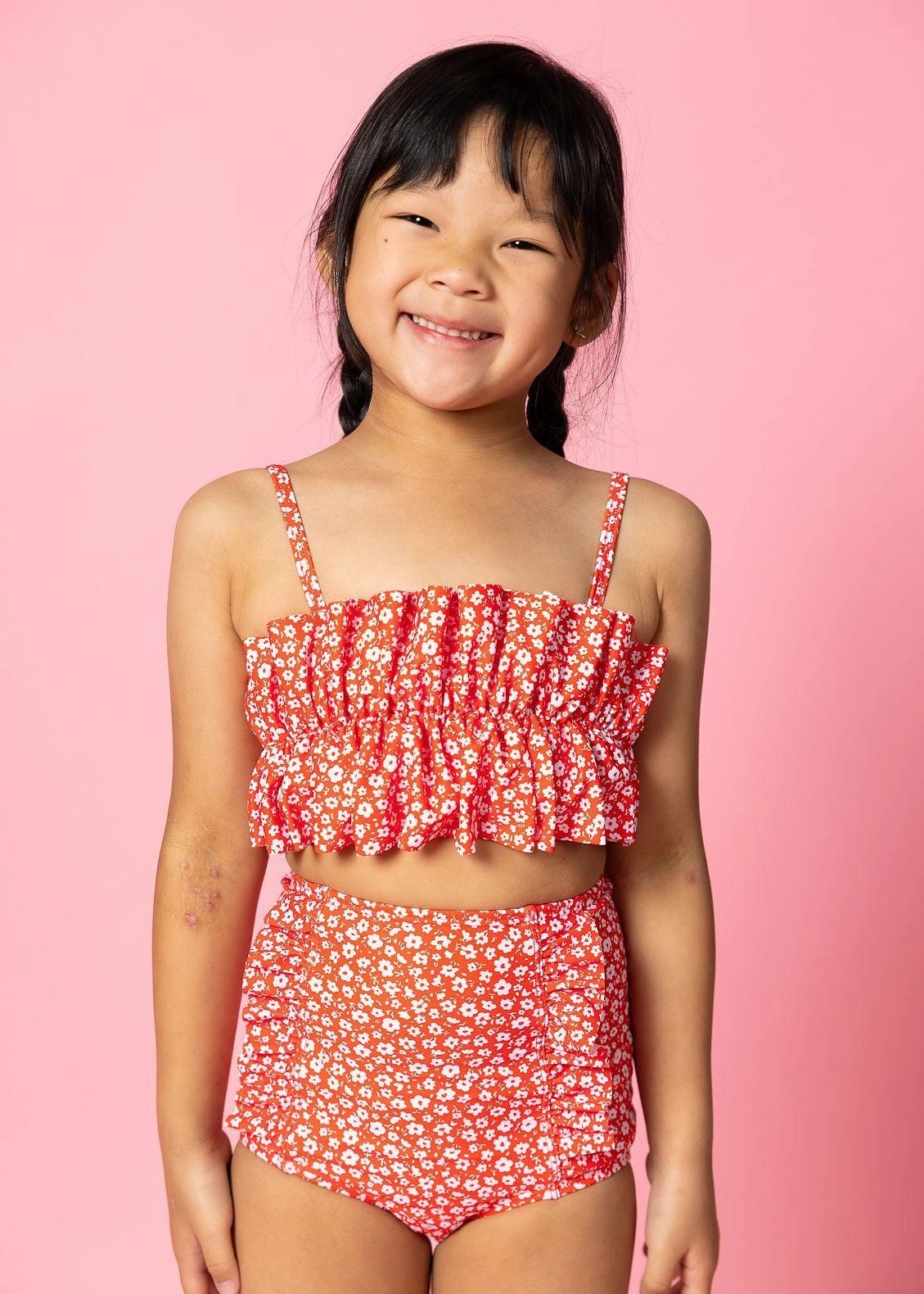 Red Ditsy Floral | Mini Oversized Ruffle Top