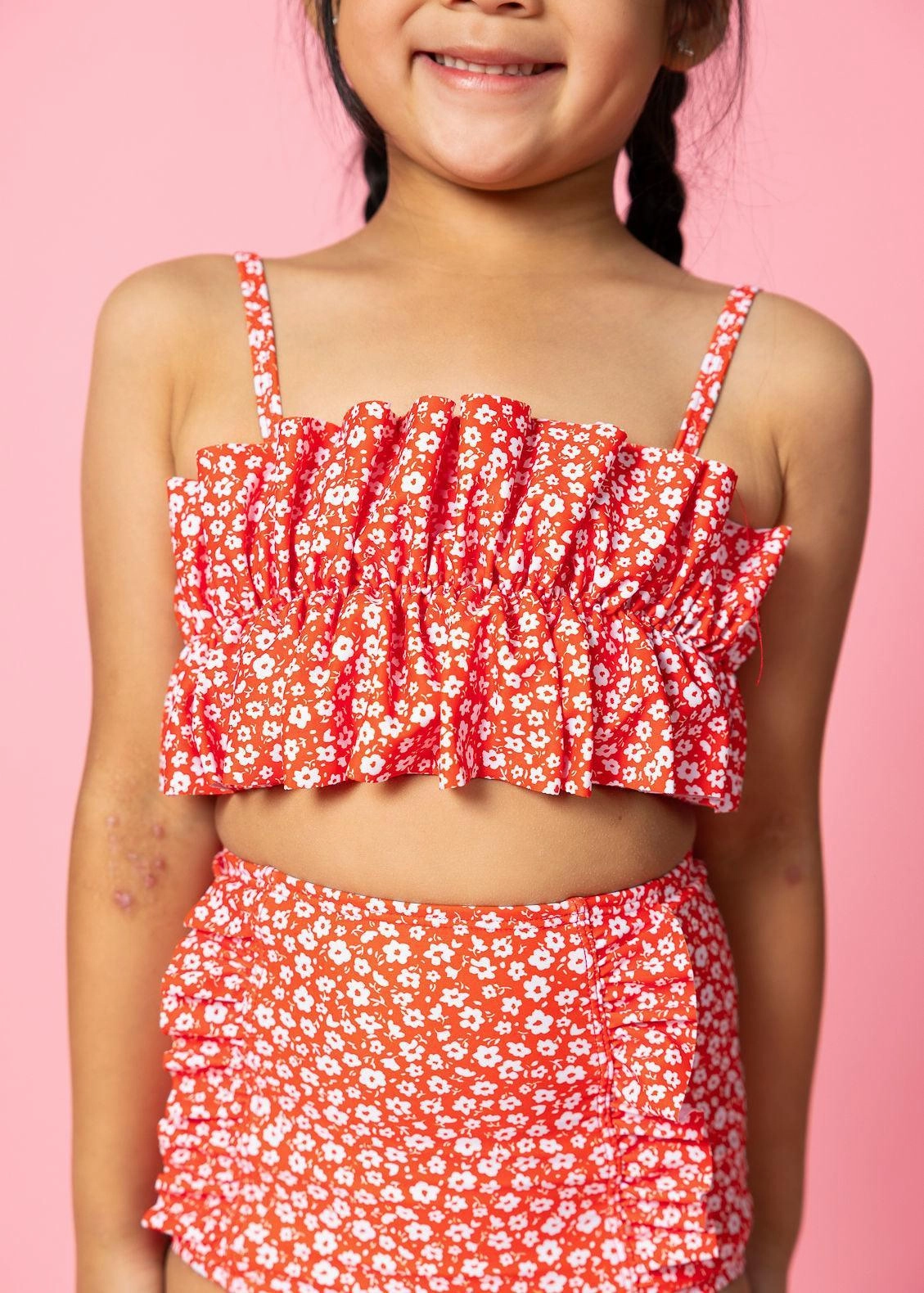 Red Ditsy Floral | Mini Oversized Ruffle Top