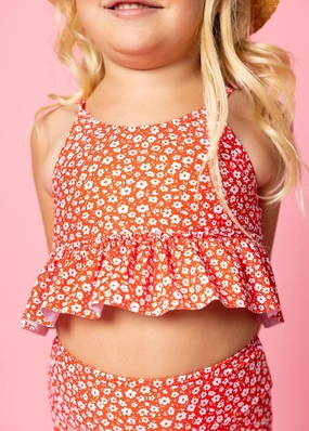 Red Ditsy Floral | Mini Peplum Top