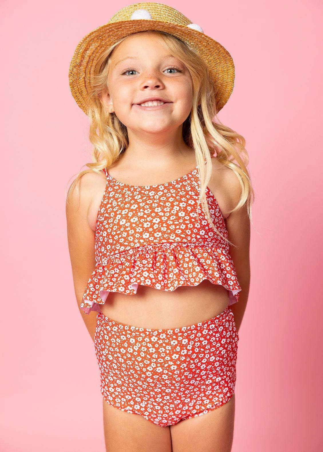 Red Ditsy Floral | Mini Peplum Top