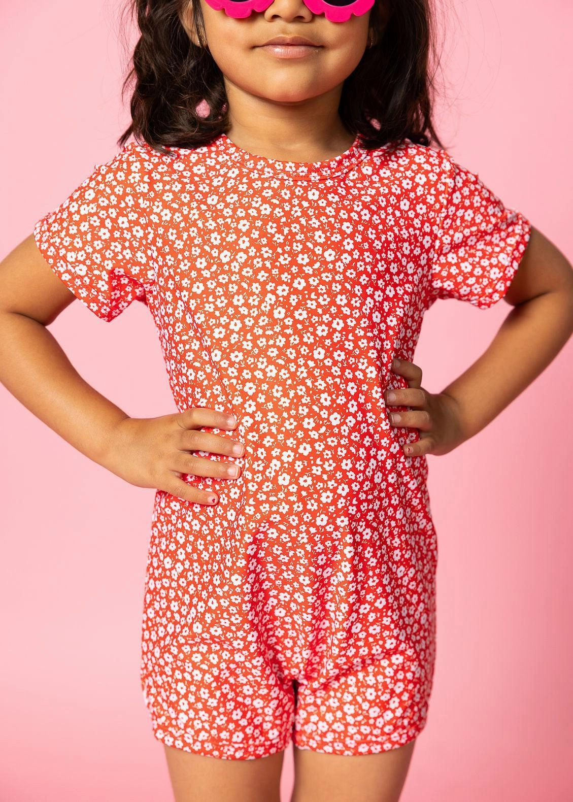 Red Ditsy Floral | Mini Shorties Rashguard (Unisex)