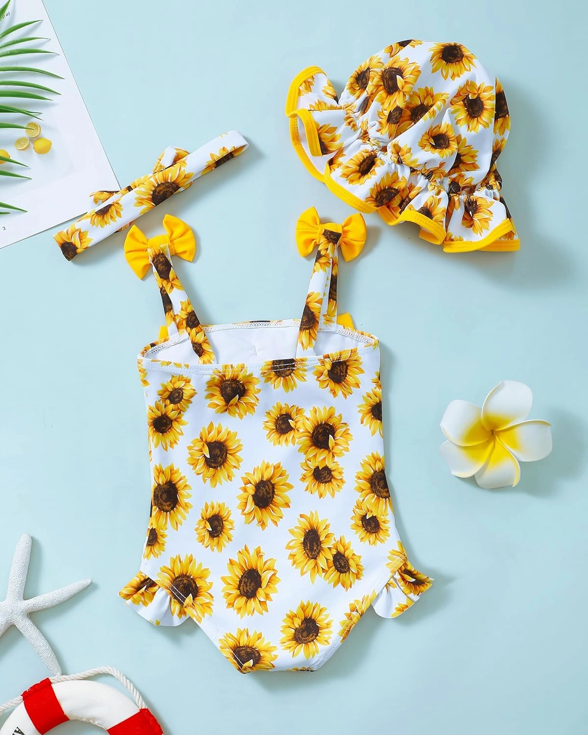 Renotemy Baby Girl Swimsuit Infant Bathing Suit Swimwear Sleeveless Bikini Tankini Toddler Girl One-Piece Swimsuit with Hat