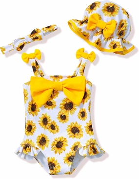 Renotemy Baby Girl Swimsuit Infant Bathing Suit Swimwear Sleeveless Bikini Tankini Toddler Girl One-Piece Swimsuit with Hat