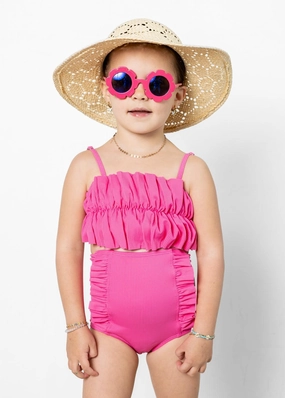 Ribbed Azalea Pink | Mini Down in Front Ruffle Bottoms