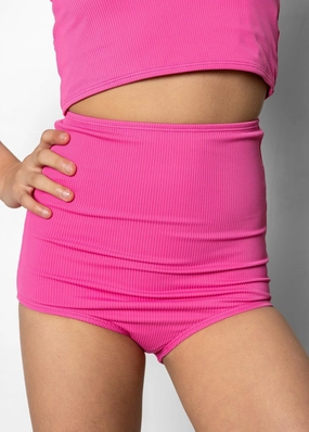Ribbed Azalea Pink | Youth High-Waisted Bottoms