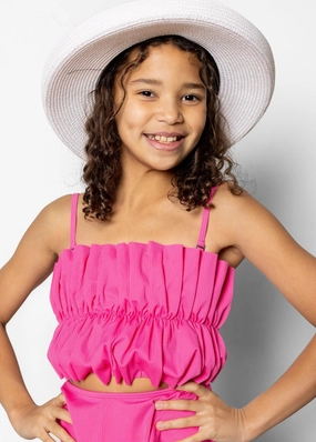 Ribbed Azalea Pink | Youth Oversized Ruffle Top
