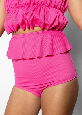 Ribbed Azalea Pink | Youth Peplum Bottoms