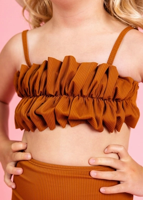 Ribbed Caramel | Mini Oversized Ruffle Top