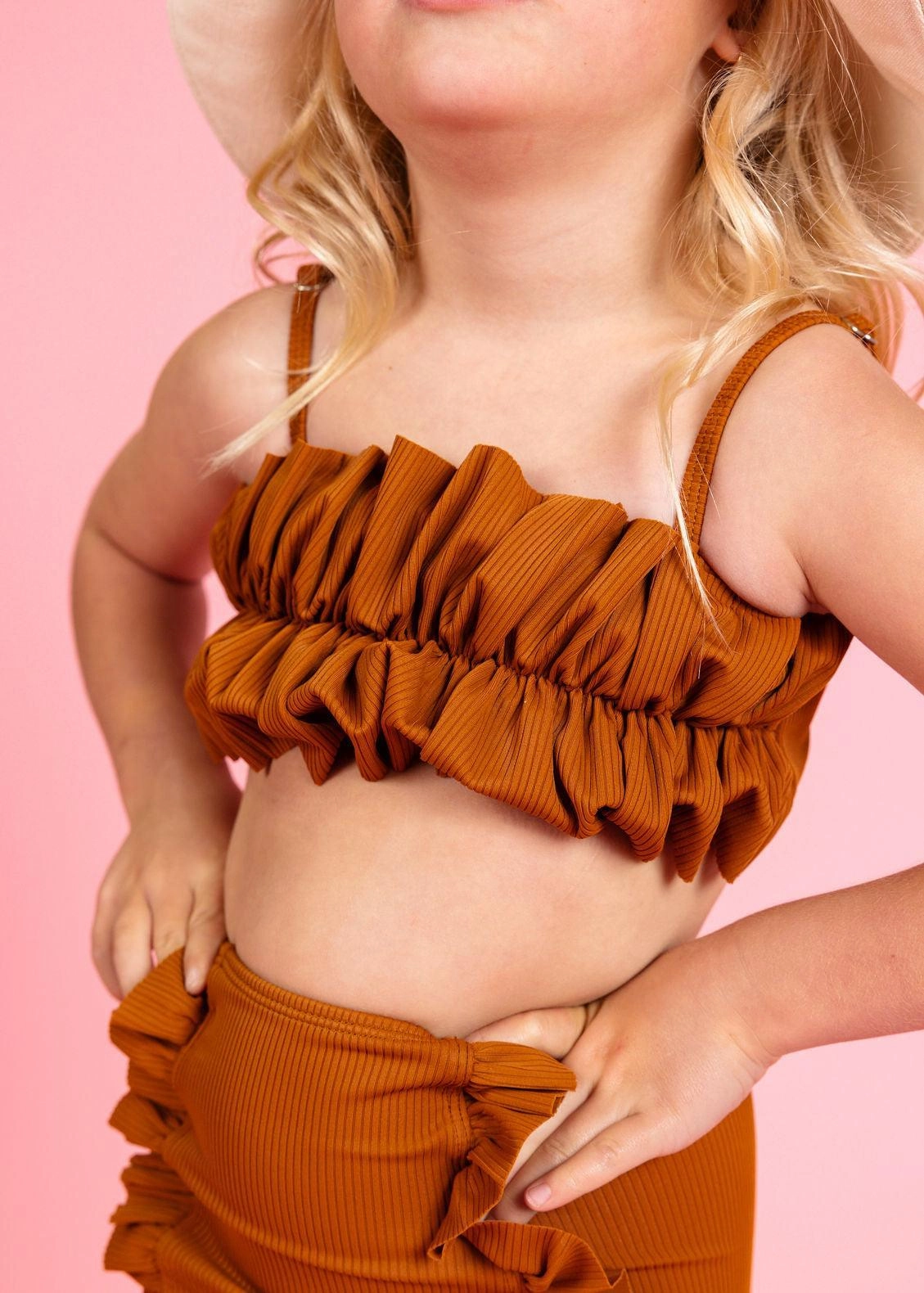 Ribbed Caramel | Mini Oversized Ruffle Top