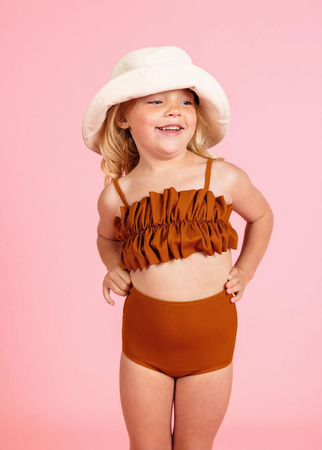 Ribbed Caramel | Mini Oversized Ruffle Top