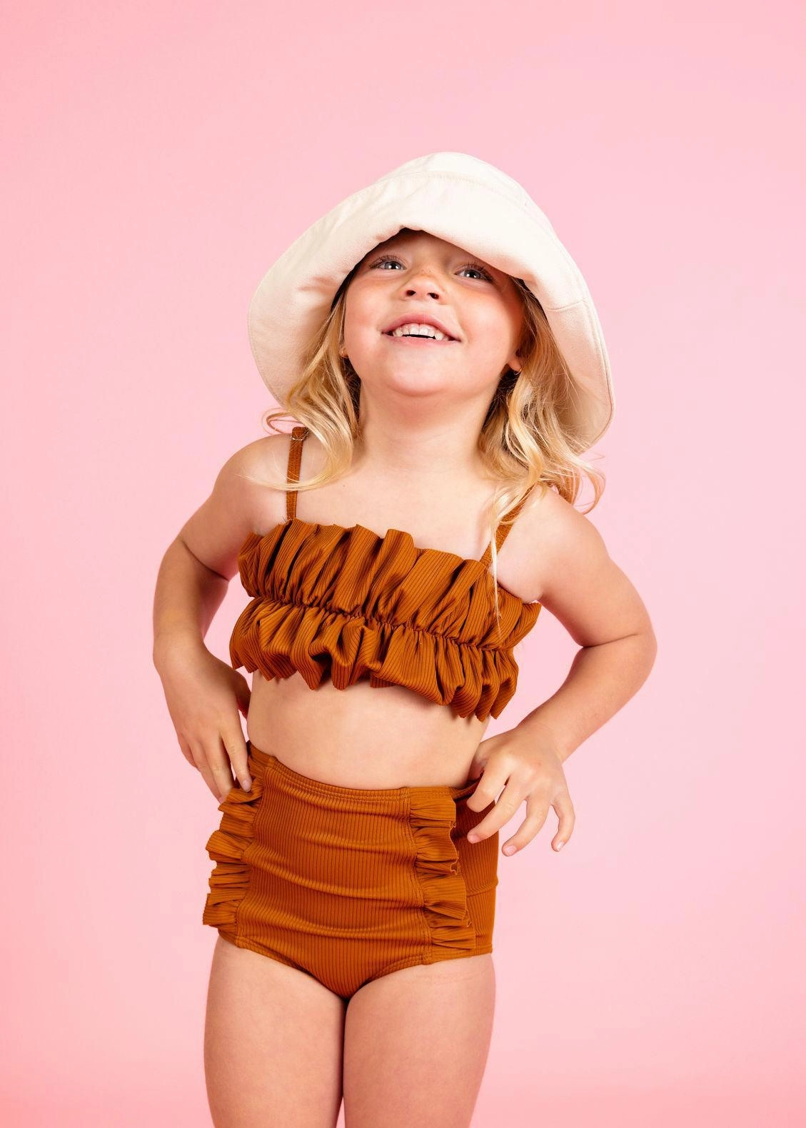 Ribbed Caramel | Mini Oversized Ruffle Top