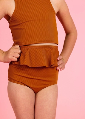 Ribbed Caramel | Mini Peplum Bottoms